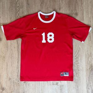 Vintage Nike Team Soccer Jersey Number 18 Red White Trim Large Athletic Fit